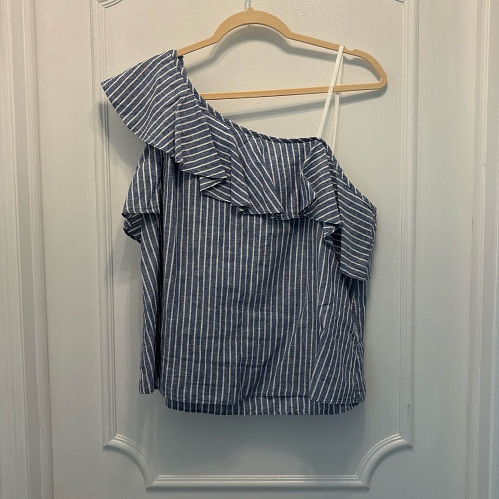 Madewell Blue Striped Off-Shoulder Top